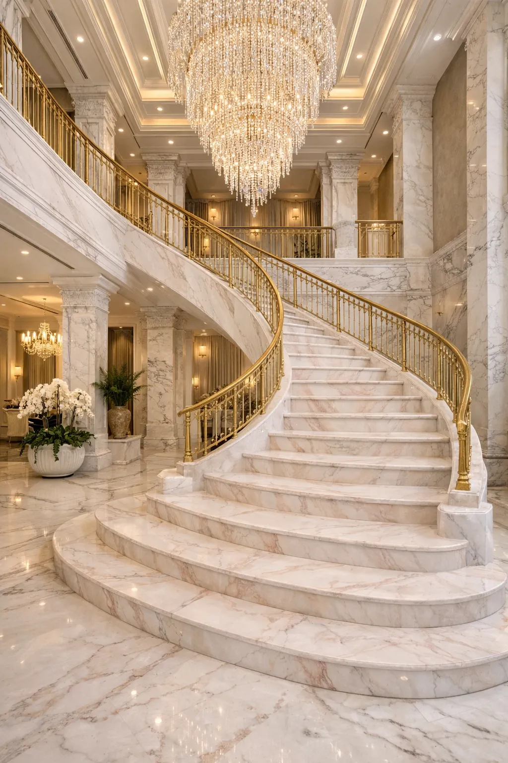 Luxury marble staircase interior villa design